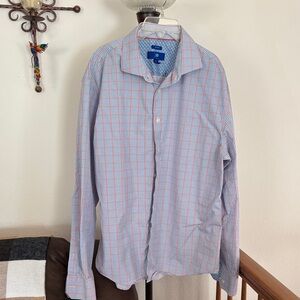 Egara Men's Blue and Orange Plaid Shirt